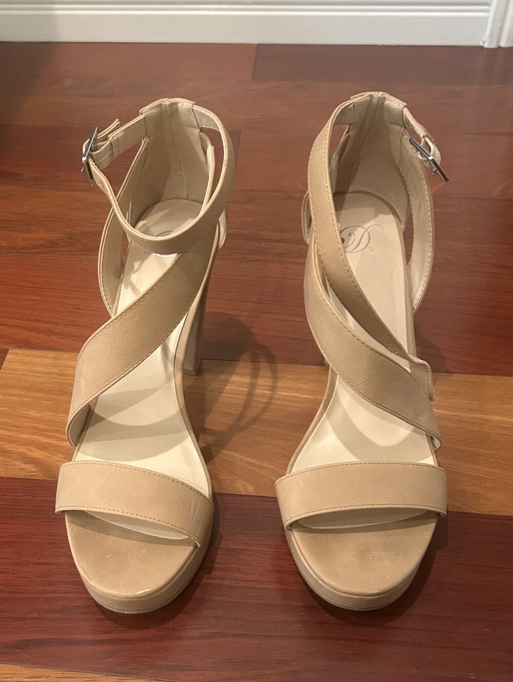 Women's Beige Crisscross Ankle Strap Heels